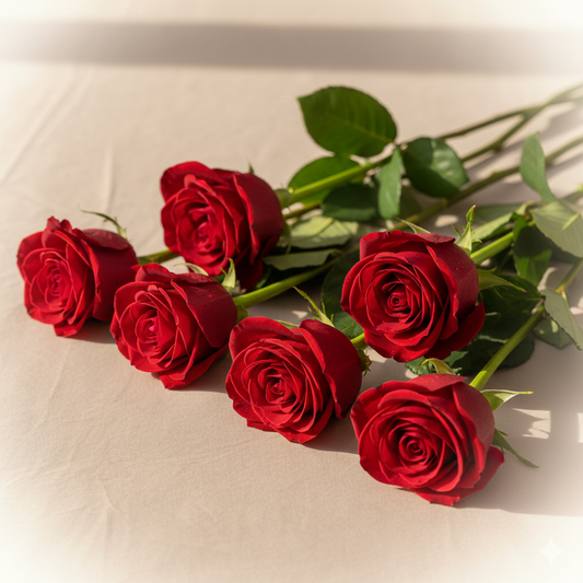 Red roses on a light beige surface