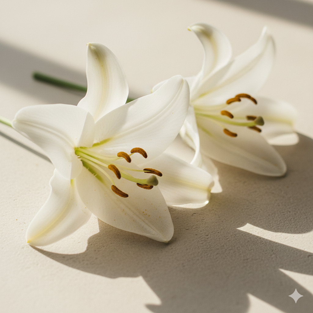 White lily flowers on a light background